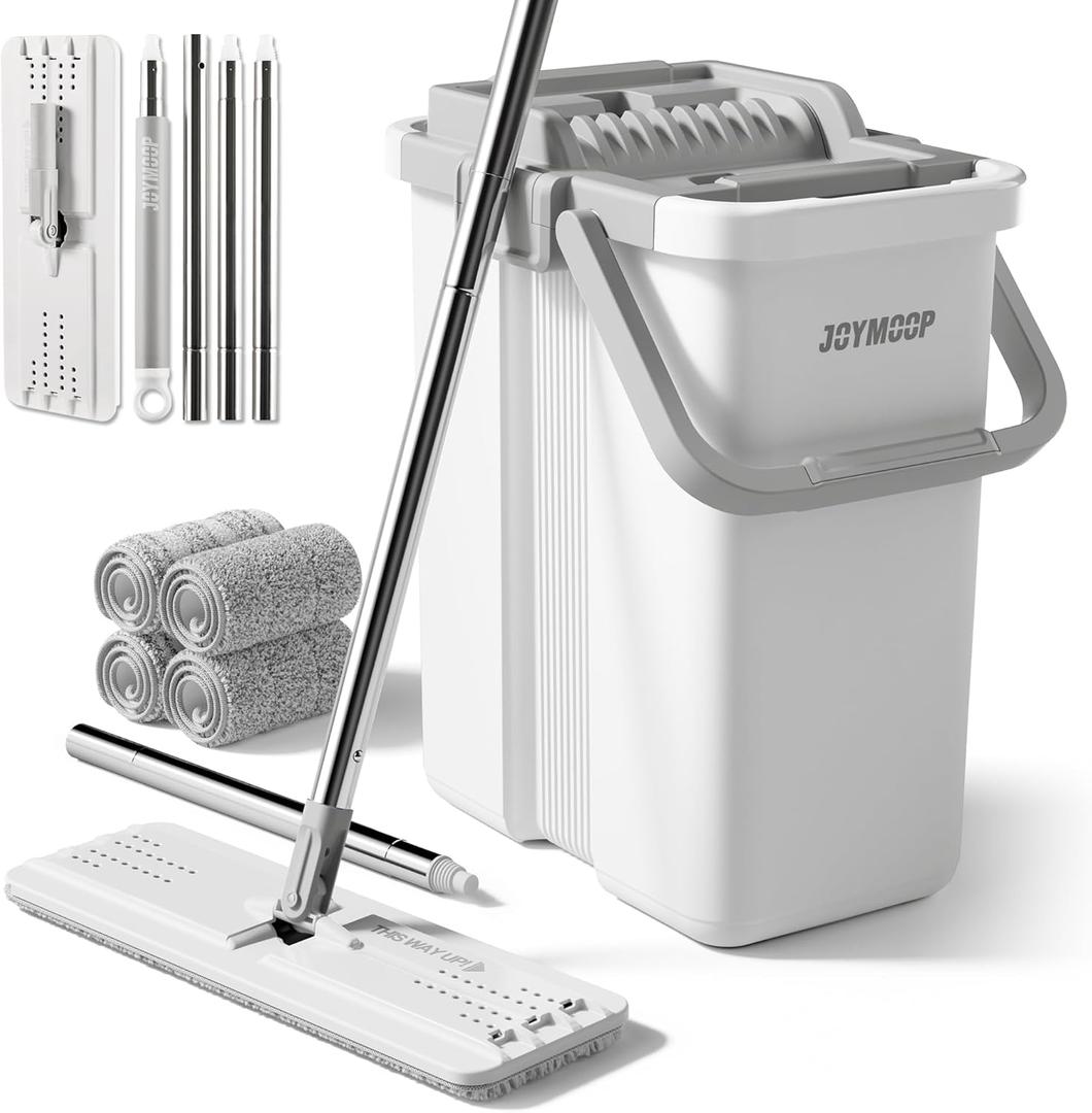 JOYMOOP Mops and Bucket with Wringer Set with 61" Mop Handle with Flexible 13" Flat Head with Flat Mop JOYMOOP Mops and Bucket with Wringer Set with 61" Mop Handle with Flexible 13" Flat Head with Flat Mop