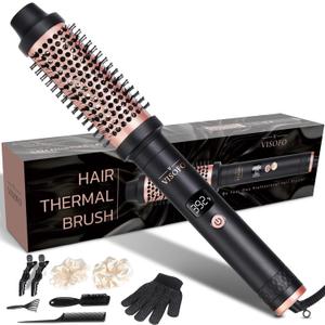 Wavy Thermal Brush Pro, 1.5 inch Heated Round Curling Iron, 1 1/2 inch Barrel Ceramic Hot Wand Blowout Look Natural Hair Styler Tool Voluminous Blow Out Curls 25s Fast Heating by VISOFO (Rose-Gold)
