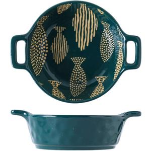 Ceramic Ramen Bowl With Handle, Deep Soup Bowl Set Of 2, Soup Cup Microwave And Oven Safe(21x16x6cm)-Green-Fish
