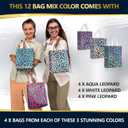 3 x Nush Nush Leopard Print Gift Bags with Handles - Medium Size, 6 Pack in 3 Iridescent Holographic Colors - Reusable Cheetah Gift Bag for Safari Party Favors, Jungle Theme, Girl Parties