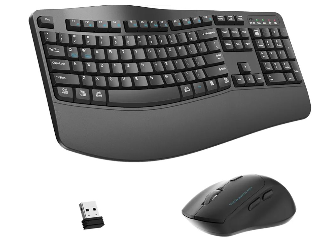 Wireless Keyboard and Mouse Combo,2.4G Full Size Wave Keys Ergonomic Keyboard with Wrist Rest for Natural Typing, 3 DPI Adjustable Ergonomic Silent Mouse for Computer/Laptop/Windows/Mac (Gray)