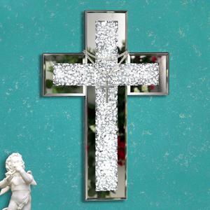 GIMORRTO Mirrored Cross Wall Decor - Crushed Diamond-Embedded Glass Mirror (Wall Mounted 15")