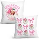 Coquette Pink Bow Christmas Pillow Covers - 18x18, Vintage Santa Decor for Living Room, Bedroom, Office - Set of 2