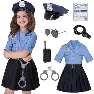Koatobbor Girls Police Officer Costume Kids Cop Cosplay Outfits Uniform for Halloween Dress Up