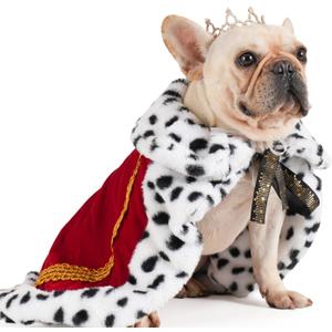 Lovelyshop Pet Serial Majestic Dog/Cat Costume Collection with Lux Velvet Cloak and Gold Pearl Crown Set for Halloween,King Queen Prince and Princess Cosplay-M