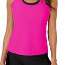 Aleumdr Womens Athletic 3 Piece Tankini Swimsuits with Shorts Swim Tank Tops with Sports Bra and Boyshorts Bathing Suits (Medium, Rose)