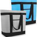 CIVJET 2PK Insulated Grocery Tote Bags, Large Reusable Cooler Bags with Zipper, Leakproof Thermal Shopping Bags for Food Delivery, Beach, Travel & Picnic, Collapsible, Grey & Blue (One Size)