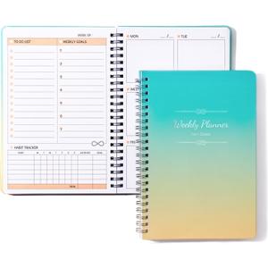 2 x Undated Weekly Planner - Spiral Bound 52 Weeks To Do List Planner Habit Tracker, A5 Simplify Esthetic Work Organizer Notebook, 70 Micron PP Cover, 100 GSM Paper, 5.83" x 8.27" (Blue Yellow)