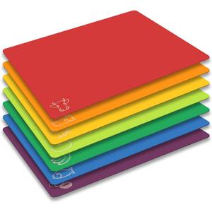 Cutting Board Mats Flexible Plastic Colored Mats with Food Icons, Fotouzy BPA-Free, Non-Porous, Anti-skid back and Dishwasher Safe, Set of 7 Rainbow - 7 Pieces