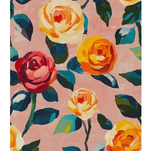Pink Floral Wallpaper Peel and Stick, Watercolor Orange/Yellow Rose Contact Paper 17.5" x 118", Boho Wall Paper Self Adhesive Waterproof Removable for Girl Bedroom Shelves Cabinet Drawer Table Decor