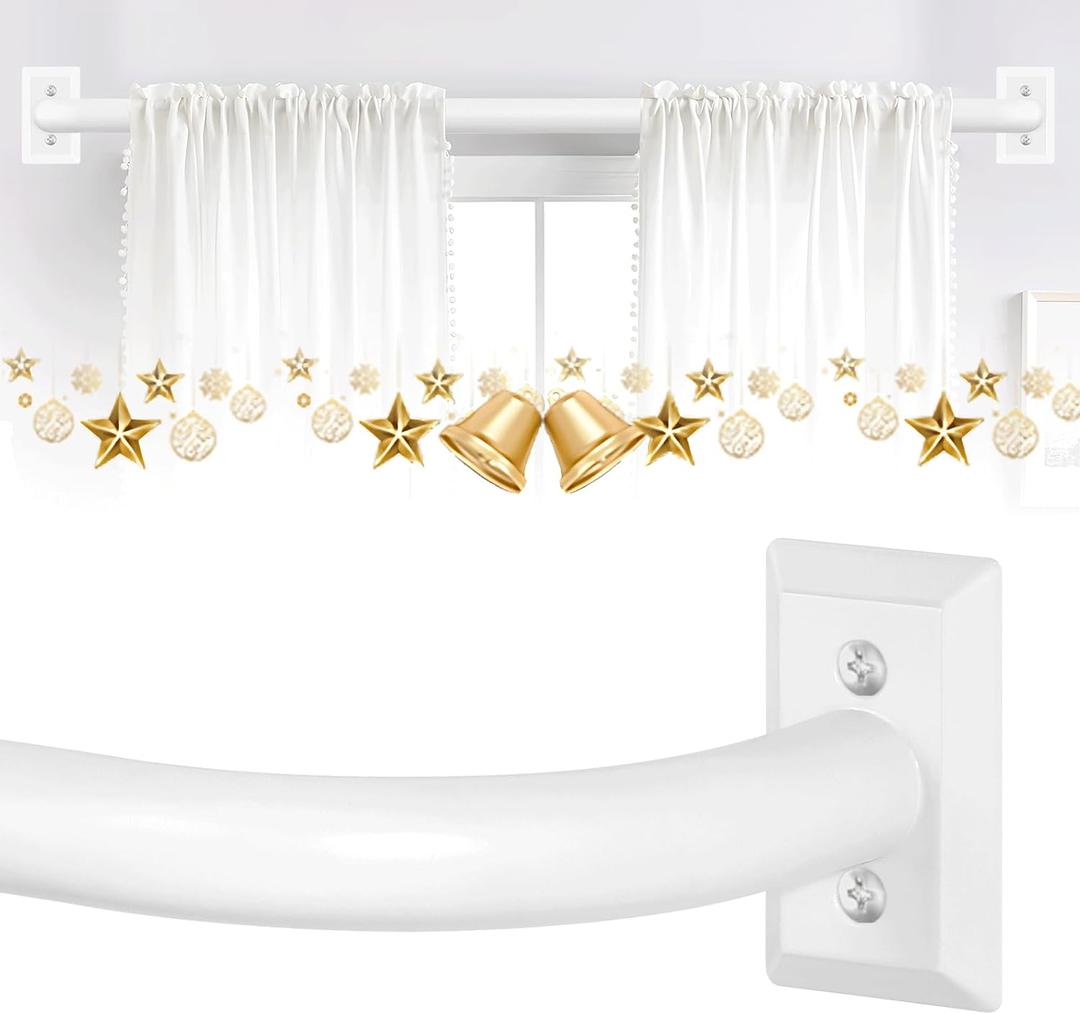 White Wrap Around Curtain Rods 66 to 120Inch:Blackout Adjustable Window Curtain Rod,Room Darkening Heavy Duty Curved French Metal Single Drapery Rods for Bedroom Kitchen Easy Install,Pure White