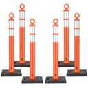 RoadHero 42 Inch Delineator Post with Base, Portable Orange Traffic Delineator Posts Cones with Reflective Collars for Parking Lots, Road Safety, Construction Events (6 Pack)