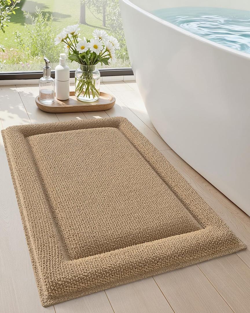 Color&Geometry 32x20 Memory Foam Bath Mat, Taupe Bathroom Rugs Soft Absorbent Chenille Bath Rug, Non Slip Bath Mats for Bathroom, Thick Shower Mats, Taupe