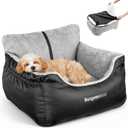 BurgeonNest Dog Car Seat for Small Dogs, Fully Detachable and Washable Cat Carseats Under 25 lbs, Soft Pet Booster Seats with Storage Pockets and Clip-On Leash Portable Car Travel Carrier Bed, Black