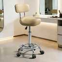 Timbertouch Saddle Stool with Back and Ring Pedal, Adjustable Hydraulic Rolling Chair with Wheels for Salon, Spa, Medical, Massage & Drafting Use Khaki