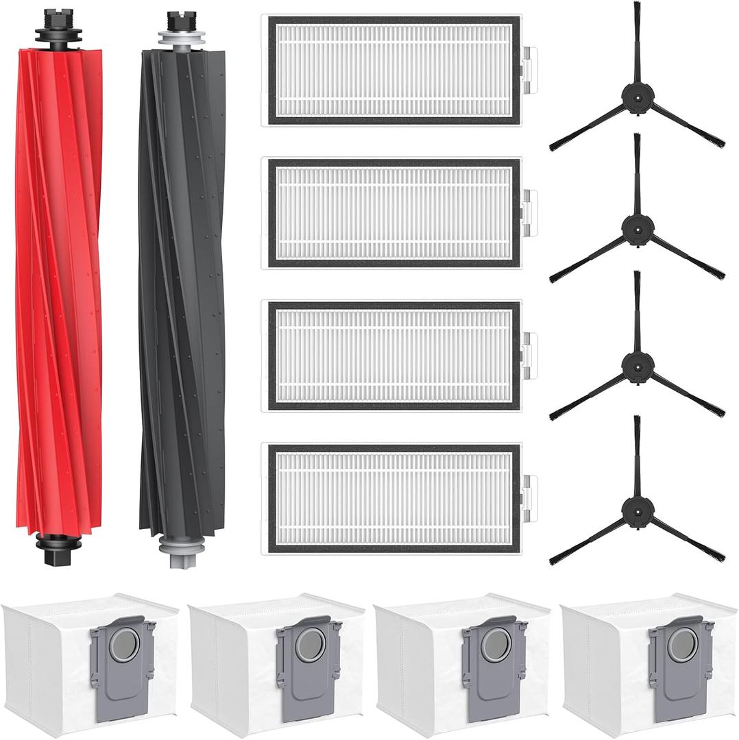 Q5 Max+ Accessories for Roborock Q5 Max+, Q5 DuoRoller+, Q5 Pro+, Q8 Max+ Robot Vacuum Cleaners, Replacement Parts Include 2 Roller Brush, 4 Side Brushes, 4 Filter, 4 Dust Bag, NOT For Q5 Model