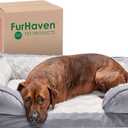 Furhaven Memory Foam Dog Bed for Large/Medium Dogs w/ Removable Bolsters & Washable Cover, For Dogs Up to 55 lbs - Plush & Velvet Waves Perfect Comfort Sofa - Granite Gray, Large (Large, Granite Gray)