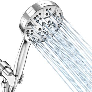High Pressure 8-mode 5'' Handheld Shower Head with 5 ft Stainless Steel Hose and Adjustable Bracket, Built-in Power Wash to Clean Tub, Clean Corner,Tile & Pets