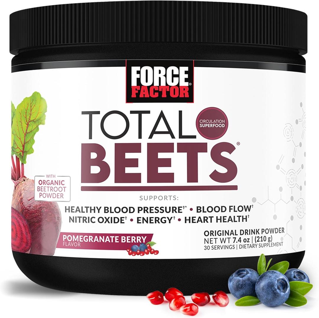 Force Factor Total Beets Drink Mix Superfood Powder with Nitrates to Support Circulation, Blood Flow, Nitric Oxide, Energy, Endurance, and Stamina, Cardiovascular Heart Health Supplement, 30 Servings (7.4 Ounce (Pack of 1))