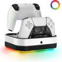 Puning PS5 Controller Charger Station,Fast Charging Dual PS5 Controller Stand Compatible with PlayStation 5 Dualsense Edge Gamepad & 9 RGB LED Lights and Cable