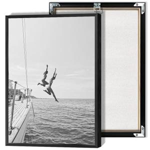 Dcvjiy Vintage Women Jumping Into Water Posters Black And White Coastal Canvas Wall Art Summer Ocean Jump Sail Boat Yacht Prints Painting For Home Bedroom Dorm Wall Decor 12x16in Unframed