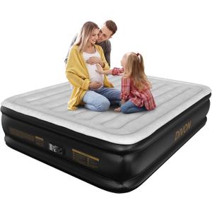 DIVON Air Mattress Queen with Built in Pump,Blow Up Mattress with Wave Pattern in 3 Mins,18'' Quick Inflatable Mattress, Luxury Airbed for Home&Camping,Black,660lbs (Grey)