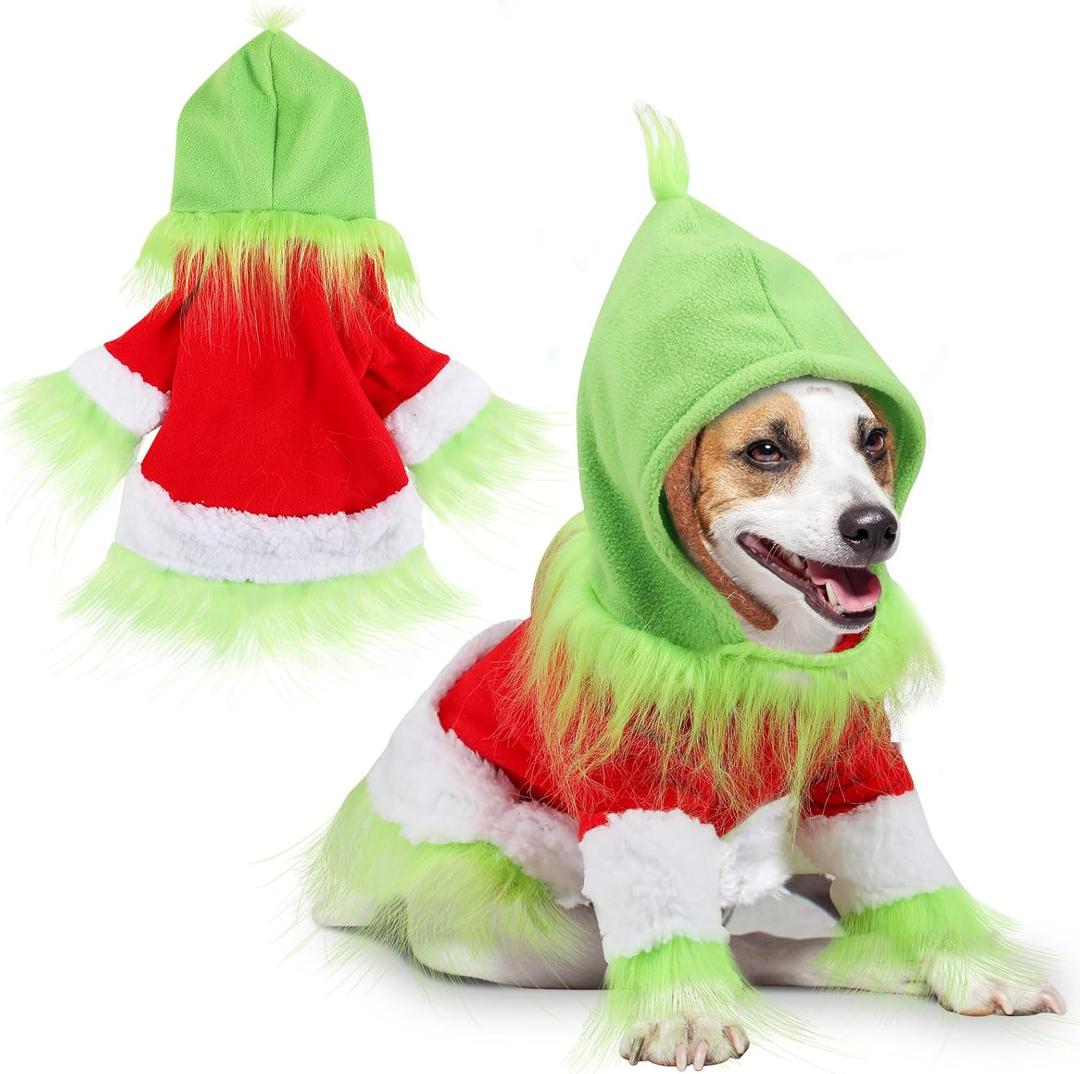 Abbylike Dog Christmas Outfit Holiday Pet Character Green Hoodie Shirt with Hat for Dogs and Cats Christmas Pet Clothes Cute Dog Christmas Outfit Cosplay Party as Shown (Classic, M)