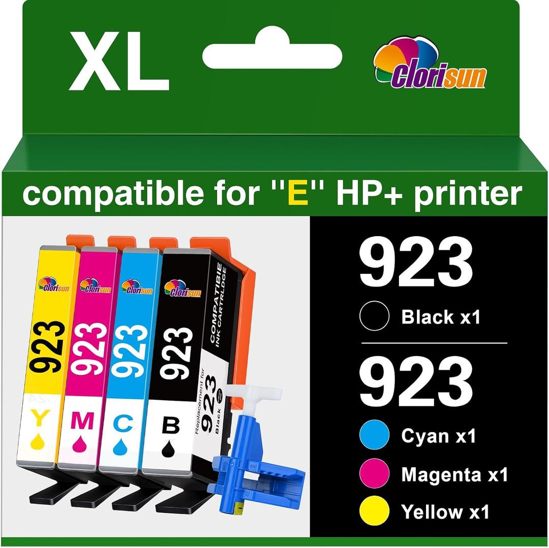 Compatible for HP 923 Ink Cartridges Combo Pack 4 Pack Replacement for HP 923 Ink for HP OfficeJet Pro 8135e 8139e 8138e 8125e 8128e 8122e 8130 8120 Printer Ink Cartridges Black Cyan Magenta Yellow