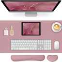 Mouse Pad and Keyboard Wrist Rest, 3-in-1 Large Keyboard and Mouse Pad Set, Ergonomic Wrist Rest for Computer Keyboards, Non-Slip Desk Mat Protector for Women (Purple Pink, 31.5" X 15.7")