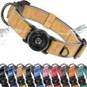 WhoseID AirTag Dog Collar, Waterproof Reflective Leather Dog Collar with AirTag Holder and Magnetic Buckle, Heavy Duty Pet Collar for Small Medium Large Dogs, Brown