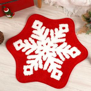 FGCOGOD Christmas Snowflake Bath Mat Red and White, Non-Slip Absorbent Soft Bathroom Rugs, Machine Washable Xmas Winter Holiday Decor for Bathroom, Front Door, Bedroom, 22.8 x 25.5 Inch
