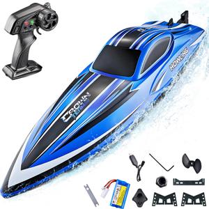 BEZGAR RC Boat, 16 inch Big Remote Control Boat for Adults and Kids, 35 KPH Large Fast RC Speed Boats with 1500mAh Battery, Ideal Waterproof Toy Boats for Lakes - HJ818 Blue