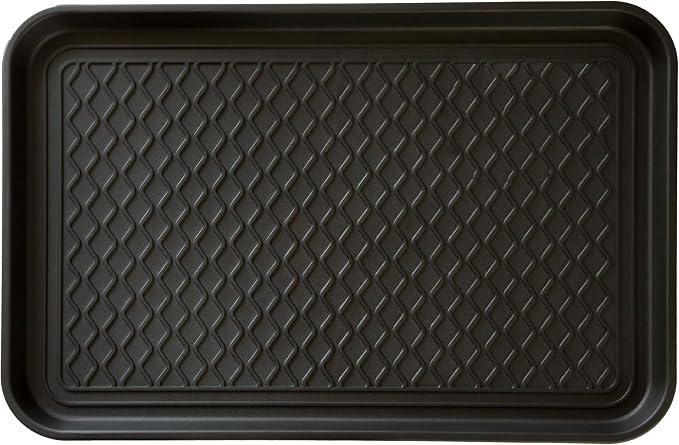 All-Weather Indoor/Outdoor Mat for Boots - Weather-Resistant Hard Plastic Shoe and Boot Tray with Raised Edge by Stalwart (Black, MEDIUM)