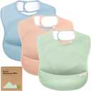 KeaBabies 3-Pack Waterproof Baby Bibs for Eating - Lightweight Toddler Feeding Bibs with Large Food Catcher, Mess Proof, Food-Grade Baby Eating Essentials, Easy to Put On & Clean (Mellow)