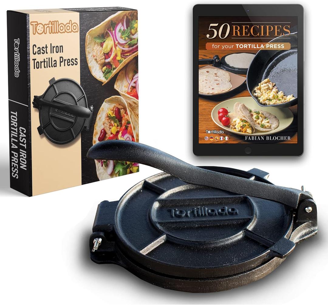 Tortillada  Premium Tortilla Press Cast Iron with Recipes E-Book (10 Inch)