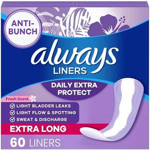 Always Panty Liners for Women Xtra Protection 3-in-1 Daily Liners for Women, Extra Long, Scented, 60 Count