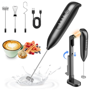 Dynooper Electric Milk Frother Handheld: coffee frother rechargeable 3 in 1 - LED Display, Wireless Charging - 3 Speeds, Stainless Steel Whisk for Latte, Cappuccino 