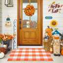 Fall Orange and White Plaid Rugs, 28''x43'' Area Rug Outdoor Indoor Front Porch Doormat Cotton Hand-Woven Layered Door Mats for Entryway Patio Laundry Bedroom Living Room