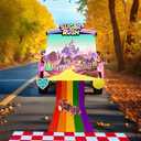 Trunk or Treat Car Decorations Kit,7 Pcs Pink Party Decor,Girls' Birthday Party,Candy Backdrop Banner,Rainbow Road,Red White Plastic Cover, with 4 Pcs Sugar Themed Stickers for SUV Truck Garage Door