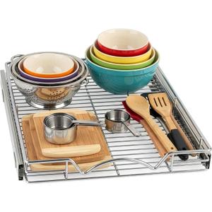 HOLDN STORAGE Pull Out Cabinet Organizer, Heavy Duty Caddy -17W x 21D - Requires At Least 18-1/4 Cabinet Opening, Steel Metal Cabinet Drawers Slide Out, Chrome
