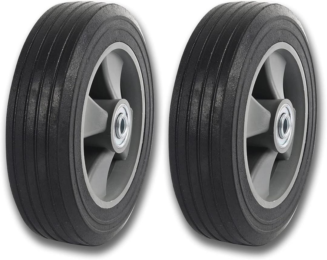 (2- Pack) Run-Flat Solid Rubber Replacement Tire 8" x 2'' with a 1/2" axle for Hand Trucks, Wheelbarrows, Dollies, Trolleys and More Run Flat with 500 lbs Max Load