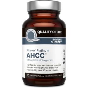 Quality of Life Premium Kinoko Platinum AHCC Herbal Supplement, 750mg of AHCC per Capsule, for Immune Support, Liver Function, Maintains Natural Killer Cell Activity, 1 Pack, 60 Veggie Capsules, Best By 09/27