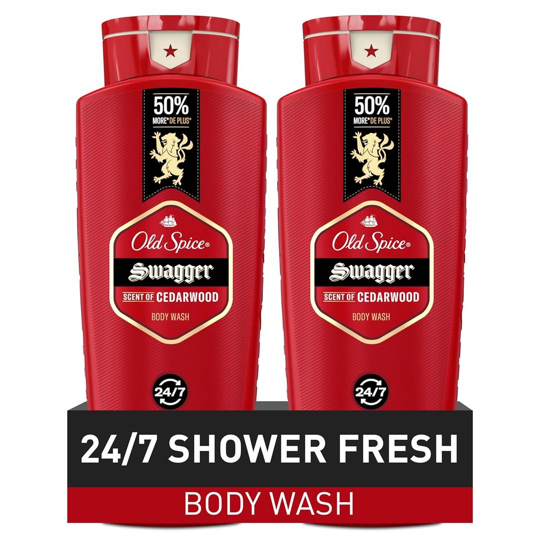 Old Spice Refreshing Body Wash for Men, 3X Defense, 24/7 Shower Fresh with Long Lasting Scent, Red Collection, Swagger with Cedarwood Scent, 24 oz (24 Fl Oz, Pack of 2)