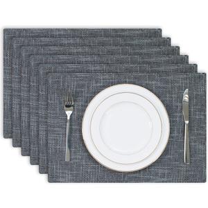 Kevin Textile Burlap Linen Placemats Set of 6 Heat Resistant Dining Table Place Mats Washable Kitchen Table Mats for Dinning Party Holiday Indoor Outdoor, 13 x19 inches, Dark Grey