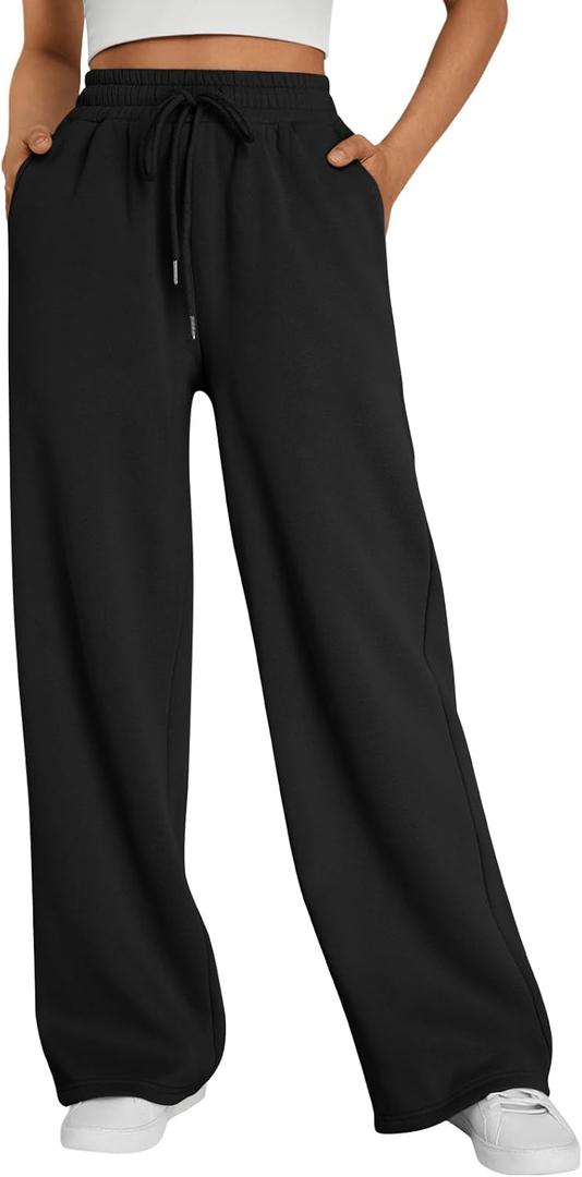 Trendy Queen Womens Wide Leg Fleece Lined Sweatpants Winter Baggy Lounge Travel Pants Fashion Outfits 2025 Joggers Clothes (Black, S)