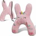 Kids Car Sleeping Pillow, H-Shaped for Neck & Back Support, Pink Unicorn | Hands & Seat Belt Slot, Machine Washable & Compressible, Perfect for Car, Plane, Train, Boat & More