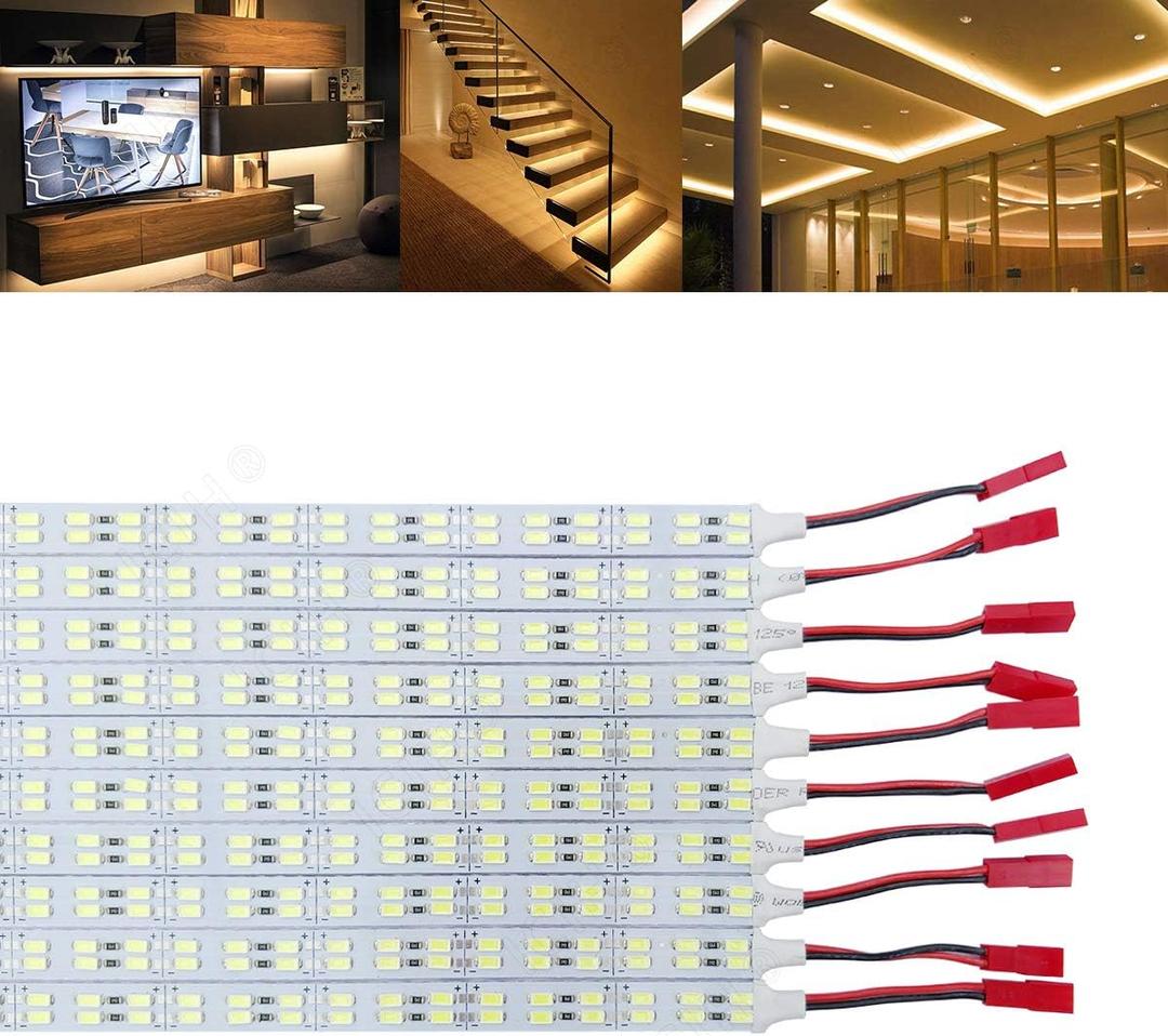 ICIH Under Cabinet LED Lighting 10Pack Rigid DC 12V LED Light Strip Light Super Bright Warm White 3000K SMD5630 9W 84LED Double Row 0.5m/20in for Kitchen,Counter,Shelf,TV Back