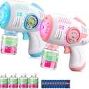 Bubble Guns for Kids 4-8, 2 Pack Automatic Bubble Blaster with LED Light & 14 Bubble Solution, Bubble Gun for Toddlers Outdoor Summer Toys