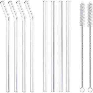 10-Piece Reusable Glass Drinking Straws - 10" x 10 mm - Smoothie Straws for Milkshakes, Frozen Drinks, Smoothies, Bubble Tea - Environmentally Friendly