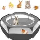 Amakunft Small Animal Pop-Up Playpen with Mesh Cover, 47'' x 23.6'' x 15'' Chicken Brooder Box, Play Pen Indoor Outdoor for Guinea Pigs, Bunny, Rabbits, Ferrets, Chinchillas, Kittens (Black)